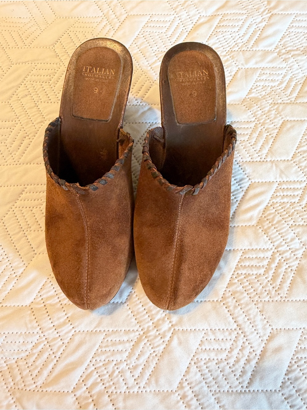 Italian Shoemakers Brown Suede Braided-Trim Slip-On Mules